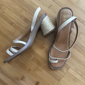 SARTO By Franco Sarto White Strappy Espadrille Block Heel Sandals
